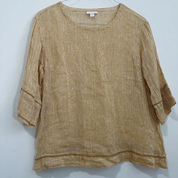J. Jill Tops - J. Jill PureJill Open Weave Linen 3/4 Sleeve Boxy Top S Petite Lagenlook Beach